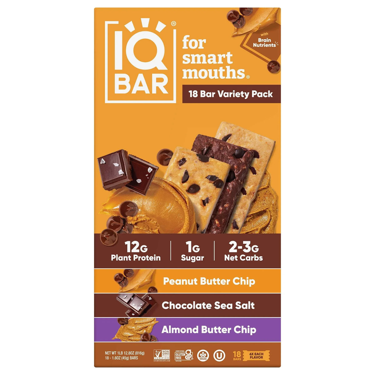IQBAR Plant Protein Bars, Variety Pack, 1.6 oz, 18-count - USA MEGA SHOP