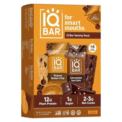 IQBAR Plant Protein Bars Chocolate Sea Salt Peanut and Butter Chip Variety Pack, 12g Protein, 12 ct.