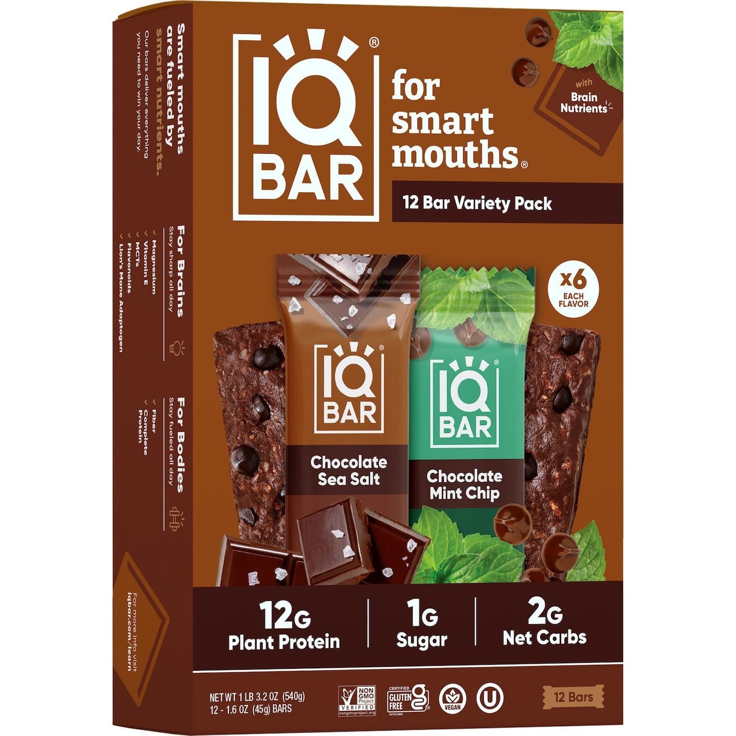 IQBAR Protein Bar, Variety Pack, 1.6 oz., 12 ct.