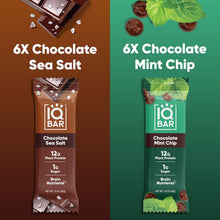 6-count IQBAR protein bar pouches: chocolate sea salt and chocolate mint chip