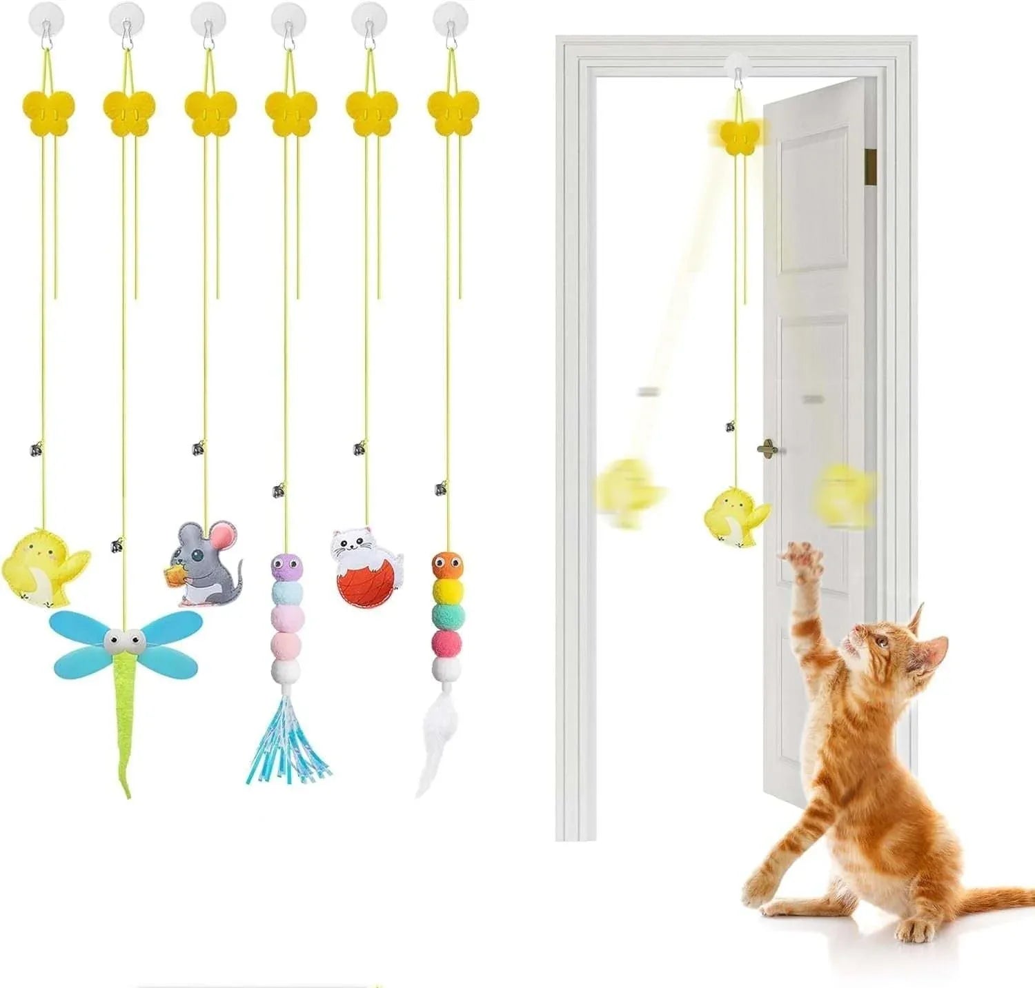 IZEYNO 6 Pack Retractable Cat Toys with Bell, Multicolor Catnip Hanging Toys for Cat, Kitty, Kitten - USA MEGA SHOP