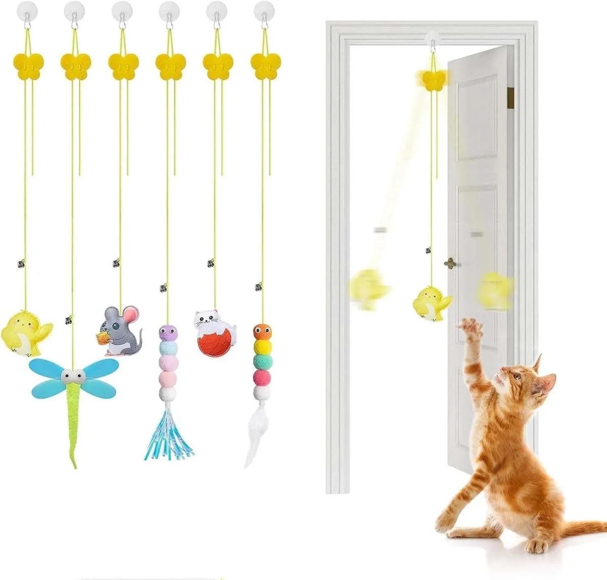 IZEYNO 6 Pack Retractable Cat Toys with Bell, Multicolor Catnip Hanging Toys for Cat, Kitty, Kitten - USA MEGA SHOP