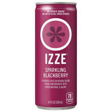 Sparkling juice can with purple label, 'Sparkling Blackberry,' and no added sugar text