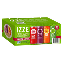 IZZE sparkling juice variety pack carton showing four colorful cans and 24-count