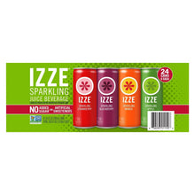 IZZE sparkling juice variety pack with four flavor cans and 24-count label