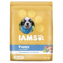 Iams Proactive Health chicken puppy dry dog food bag, large breed, 30.6 lb.