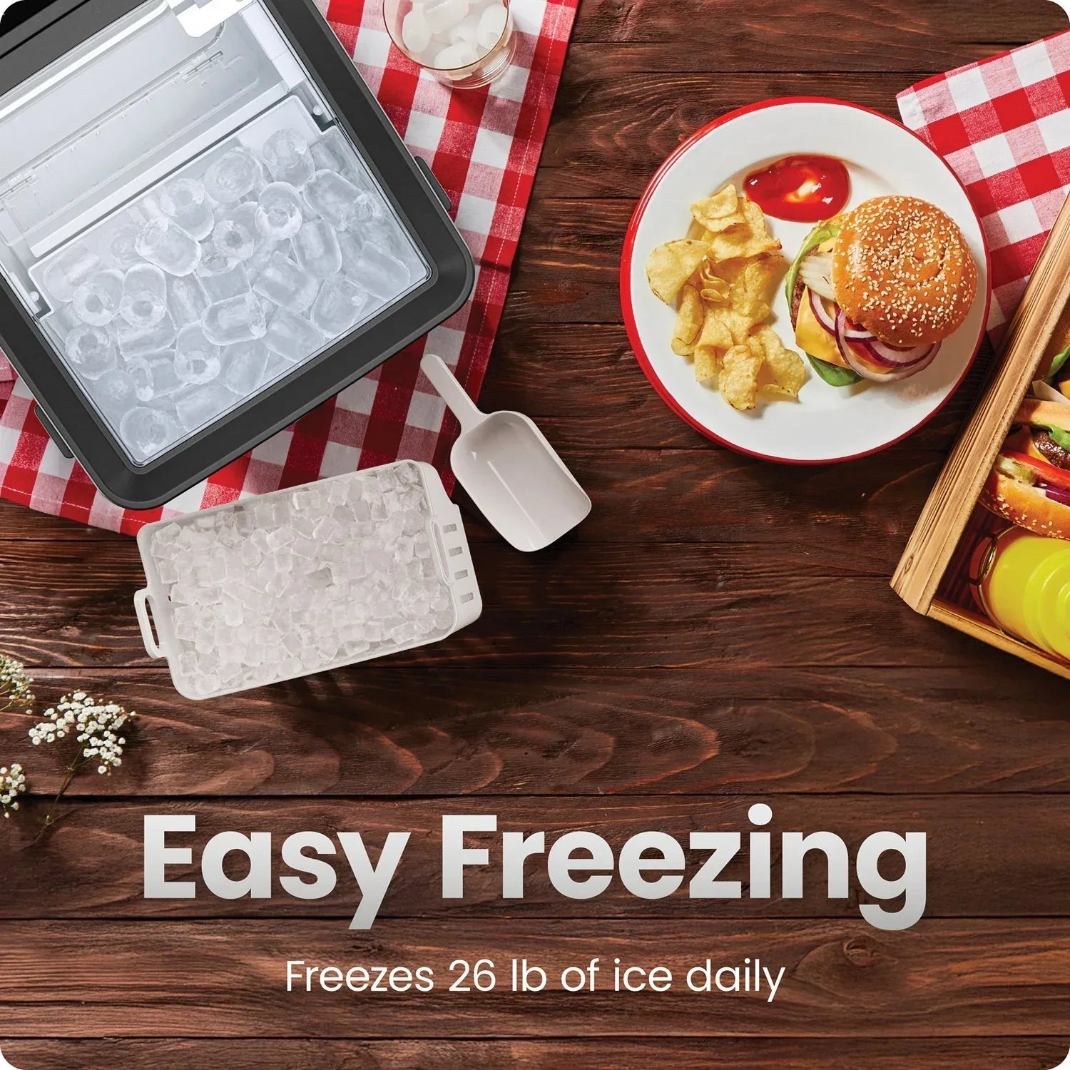 Iceman by Chefman 1 lb Dual-Size Compact Ice Machine, Ice Basket and Scoop
