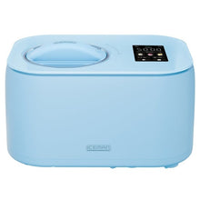 Blue Iceman ice cream maker with built-in control panel and round top lid, compact machine