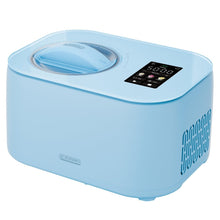 Blue ice cream maker with top lid and control panel, countertop appliance by Iceman