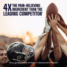 Icy Hot roll-on pain relief promotional scene with athletes and football hands