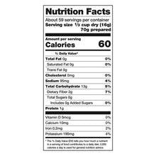 Nutrition Facts panel for shredded hash brown potatoes, 60 calories