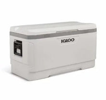 Igloo 150-Quart Maxcold cooler in white with front control panel and black latch
