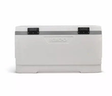Igloo 150-Quart Maxcold cooler front with black top latches and gray lid band