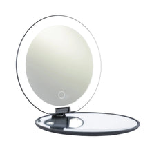 Ilios compact mirror with circular stand, silver frame and reflective glass