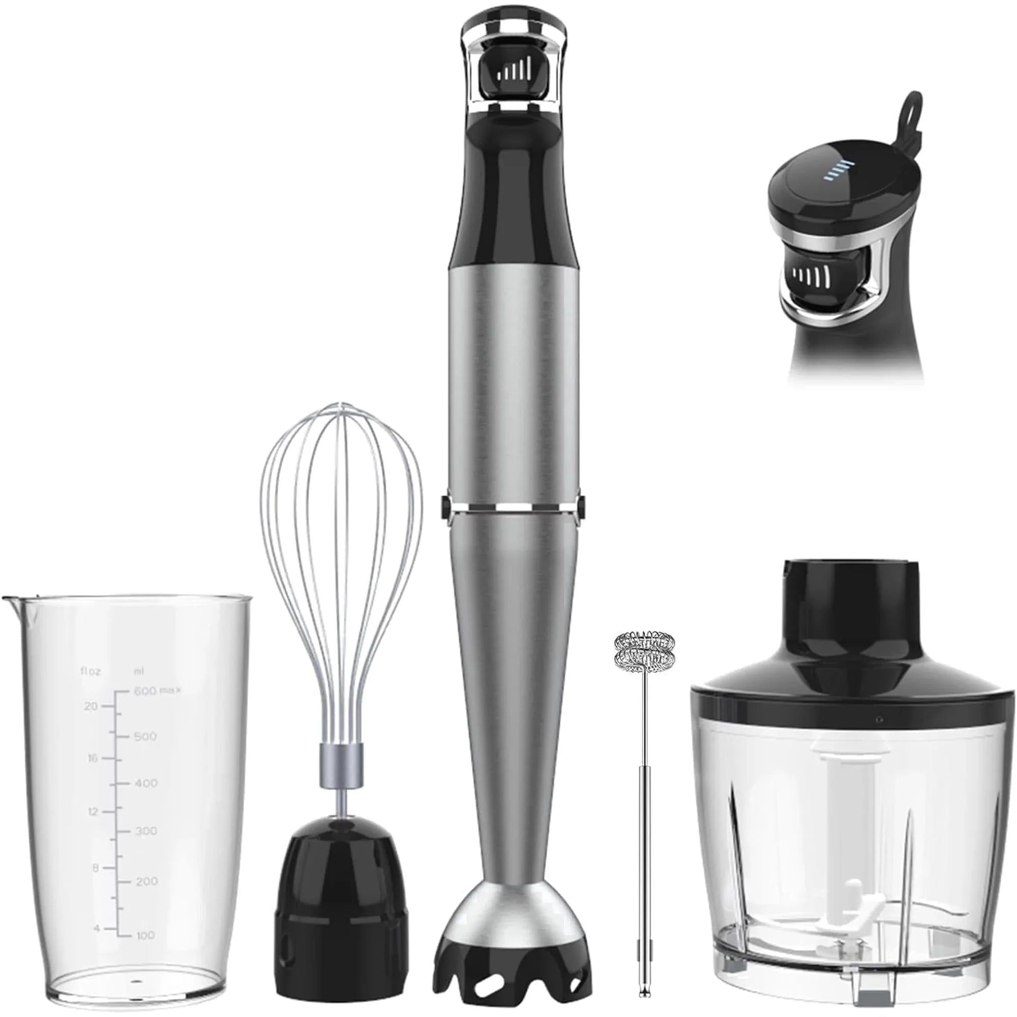 Boyun Daj Immersion Blender,1100W 5-in-1 Hand Blender,Trigger Speed Control with 600ml Beaker,Chopper,Whisk & Milk Frotherâ€“Ideal for Soup,Baby Food,Sauce & Puree - USA MEGA SHOP