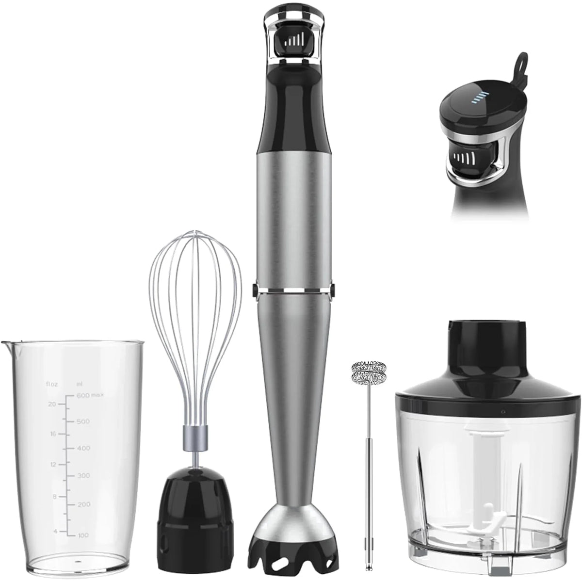 Boyun Daj Immersion Blender,1100W 5-in-1 Hand Blender,Trigger Speed Control with 600ml Beaker,Chopper,Whisk & Milk Frotherâ€“Ideal for Soup,Baby Food,Sauce & Puree - USA MEGA SHOP