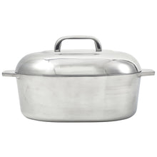 Cast aluminum oval roaster with lid, brushed silver finish