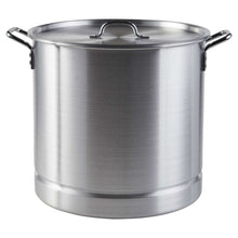 Aluminum steamer pot with domed lid, side loop handles, and curved vent handle