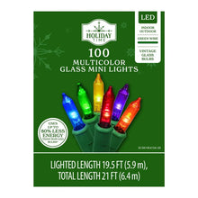 Holiday Time box for 100 multicolor glass mini LED string lights, green wire