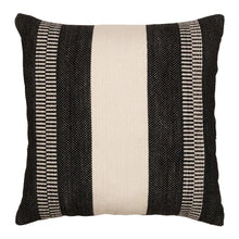 Decorative pillow with black and cream vertical stripe design