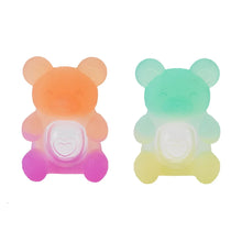 Silicone baby bear teethers, orange and mint, textured pop center