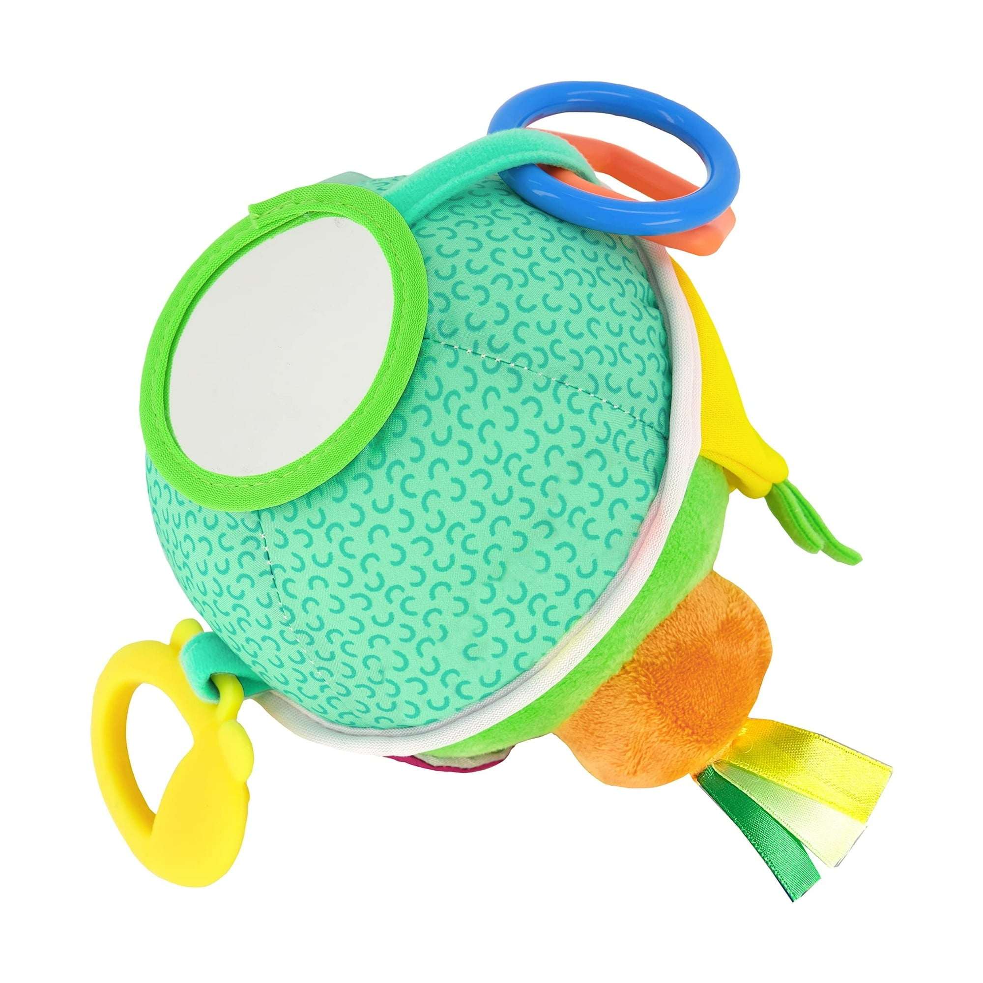 Infantino Busy Lil Soft Sensory Toy Ball with Activities for Babies 6-12 Months, Multicolor Fruits & Veggies