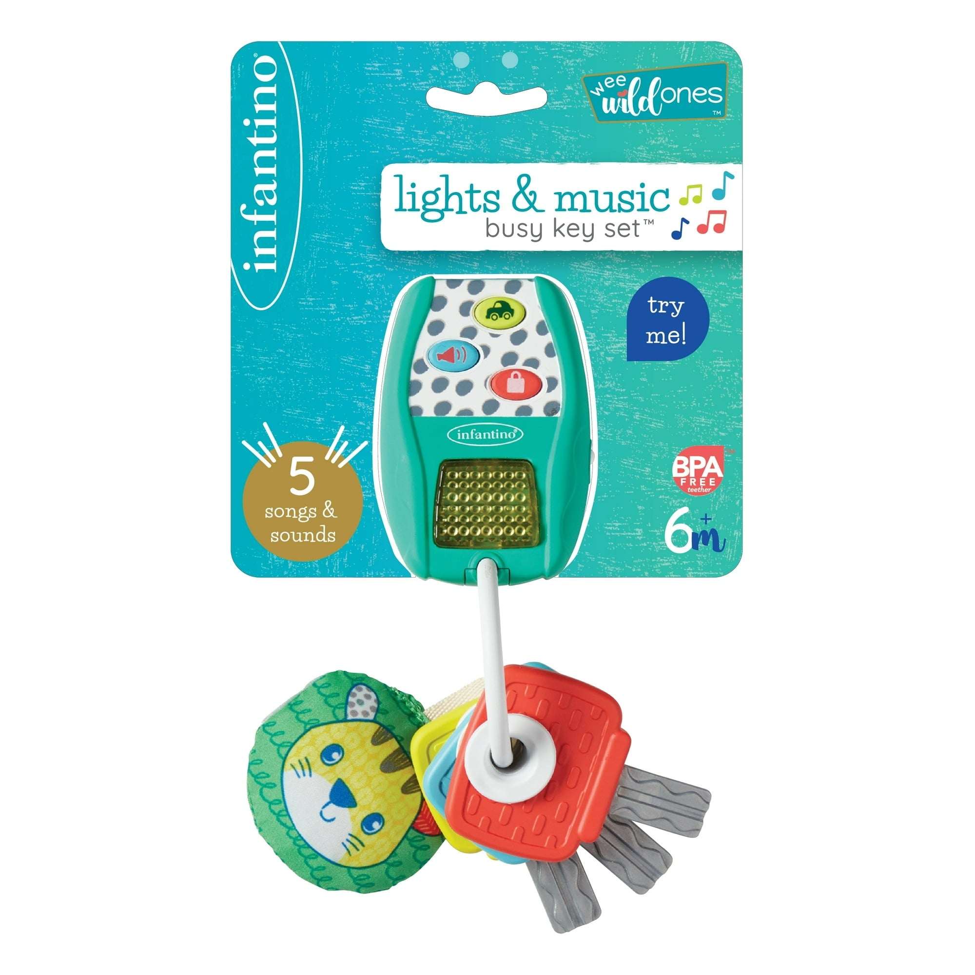 Infantino Music & Lights Busy Play Key Teether Set, Sensory Toy for Babies 6 to12 Months, Multicolor
