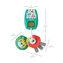 Busy key teether set: teal light unit, red textured teether ring, hanging gray tabs