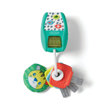 Busy key teether set: teal light-music unit with red textured teether ring