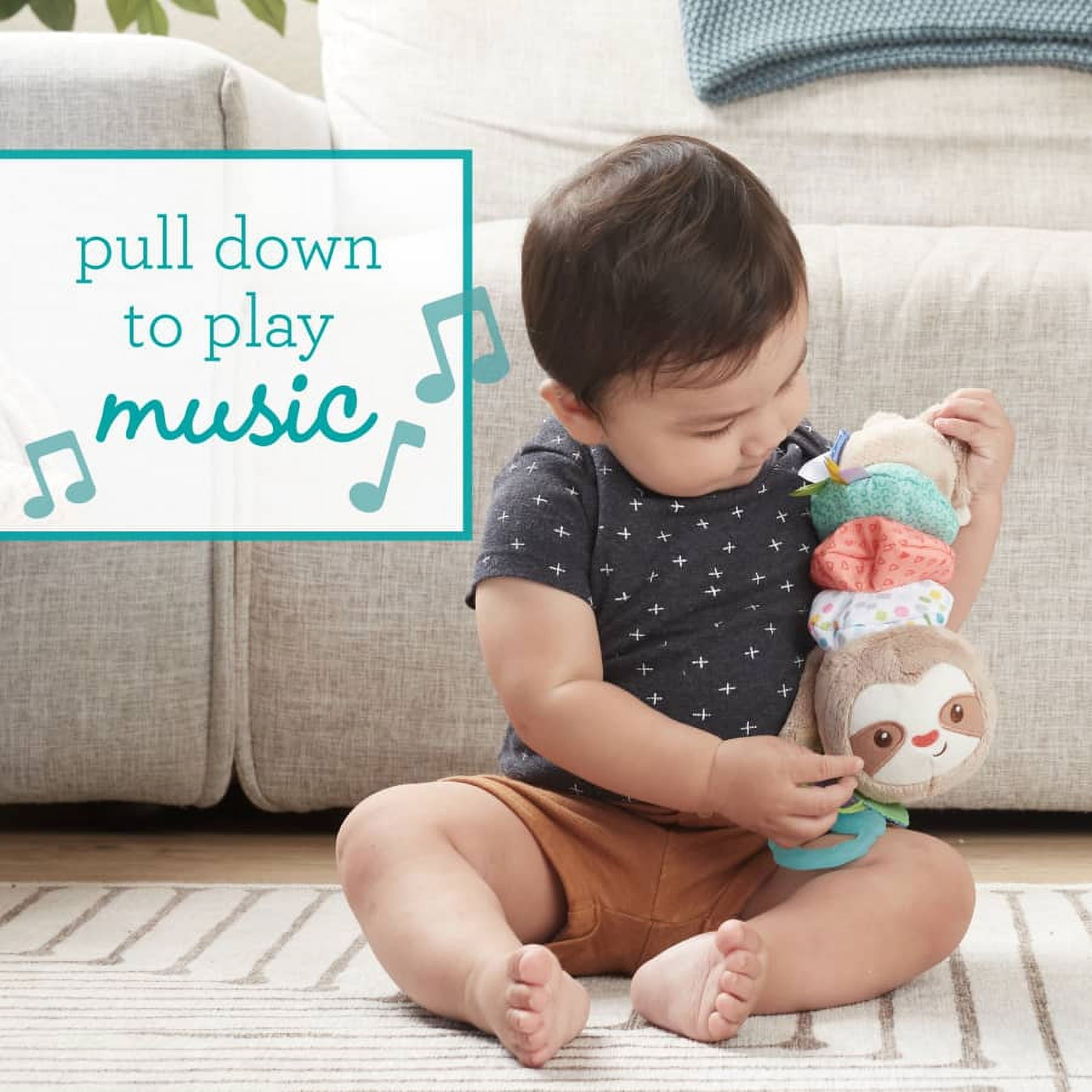 Infantino Music & Motion Pulldown Sloth, Hanging-Style Plush Toy, 6-12 Months