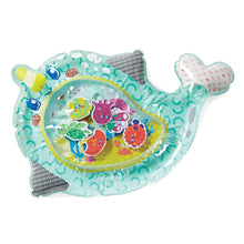 Narwhal-shaped sea pals baby tummy time play mat, teal with colorful sea animal toys