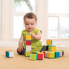 Stacking blocks set, multicolor interlocking cubes with tall column build