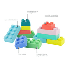Infantino Super Soft 1st Building Blocks, Sensory Baby Toys, 6-12 Months, Multicolor, 12-Piece