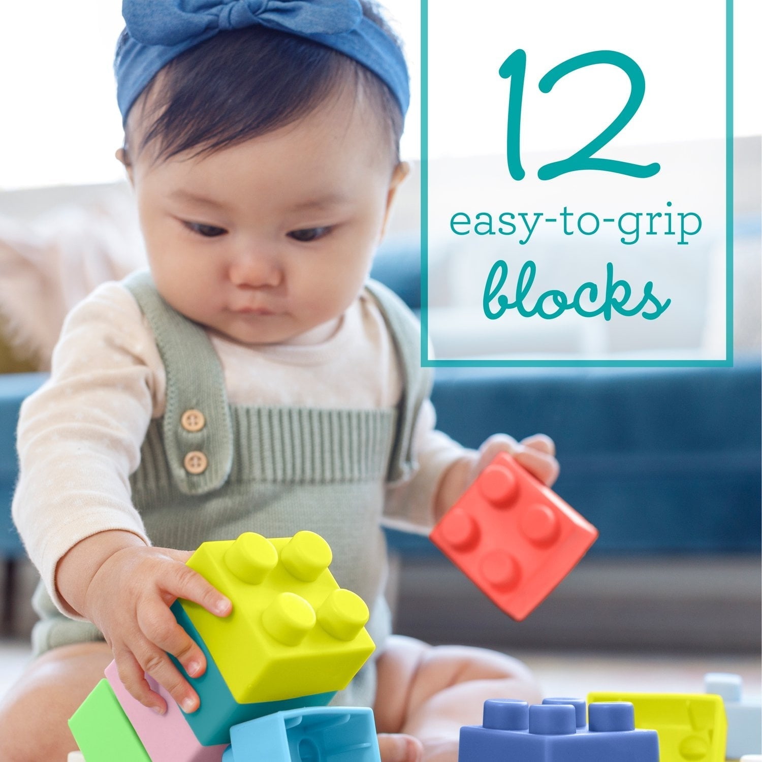 Infantino Super Soft 1st Building Blocks, Sensory Baby Toys, 6-12 Months, Multicolor, 12-Piece