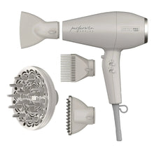 Gray InfinitiPRO hair dryer with concentrator nozzle and diffuser attachments