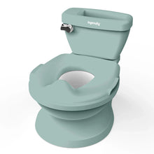 Green toddler potty with open lid and contoured seat opening