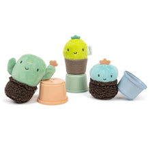 Nesting rattles set with plush sea-creature characters and stackable cups in pastel colors