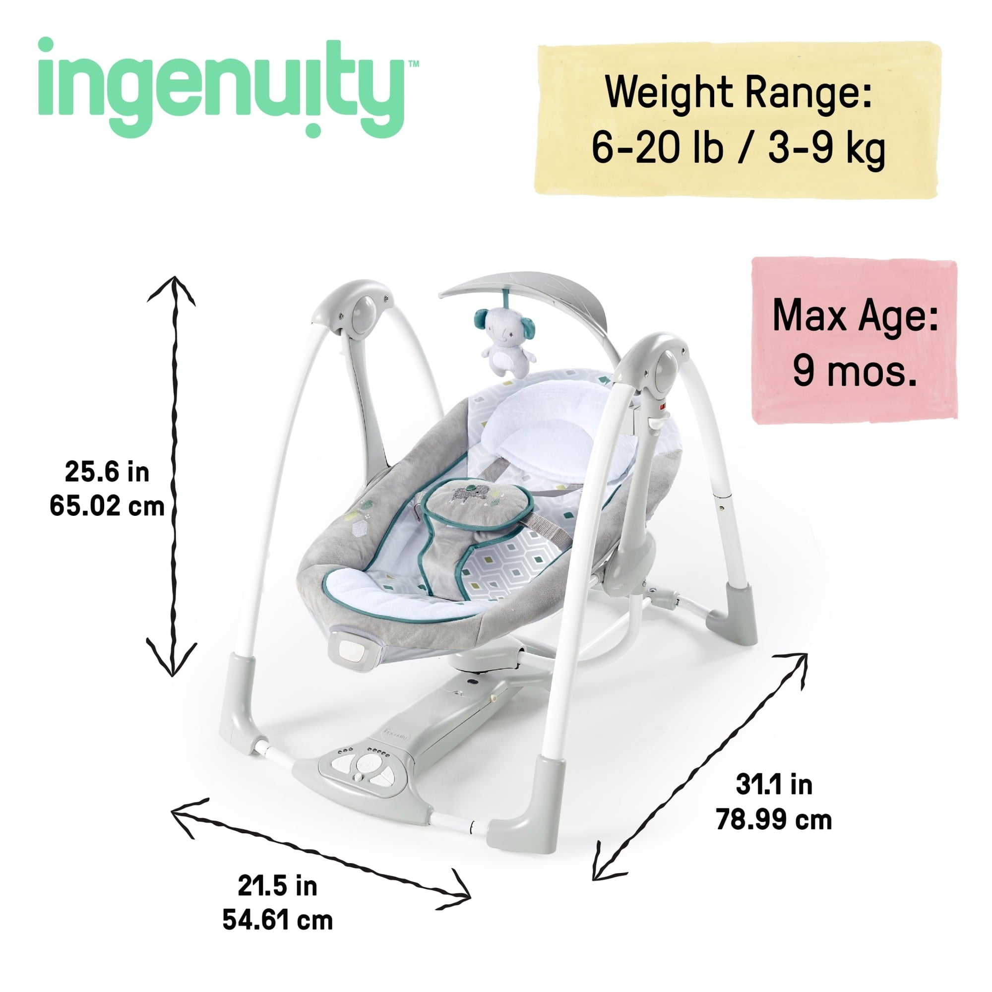 Ingenuity Convert Me 2-in-1 Portable Vibrating Baby Swing Nash, Infant, Gray (Unisex)