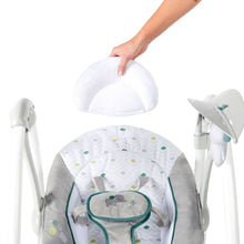 Gray portable vibrating baby swing with removable canopy and plush infant seat