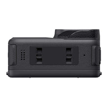 Action camera back view with textured grip and mounting ports