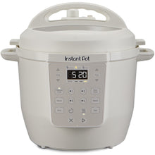 White multi-cooker pressure cooker with top handle and front control panel display