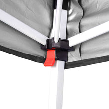 Steel canopy frame joint with red push-button height lock mechanism