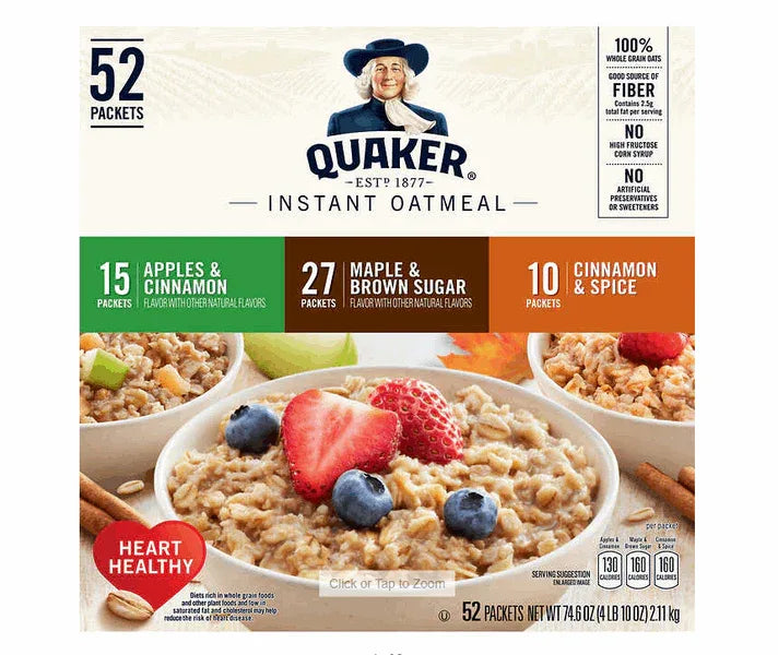 Quaker Instant Oatmeal, Flavor Variety, 1.51 oz (52-pk)