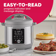 Stainless steel electric pressure cooker with front display and progress indicator
