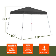 Dark slant leg pop-up canopy with white steel frame, 10 ft x 10 ft coverage