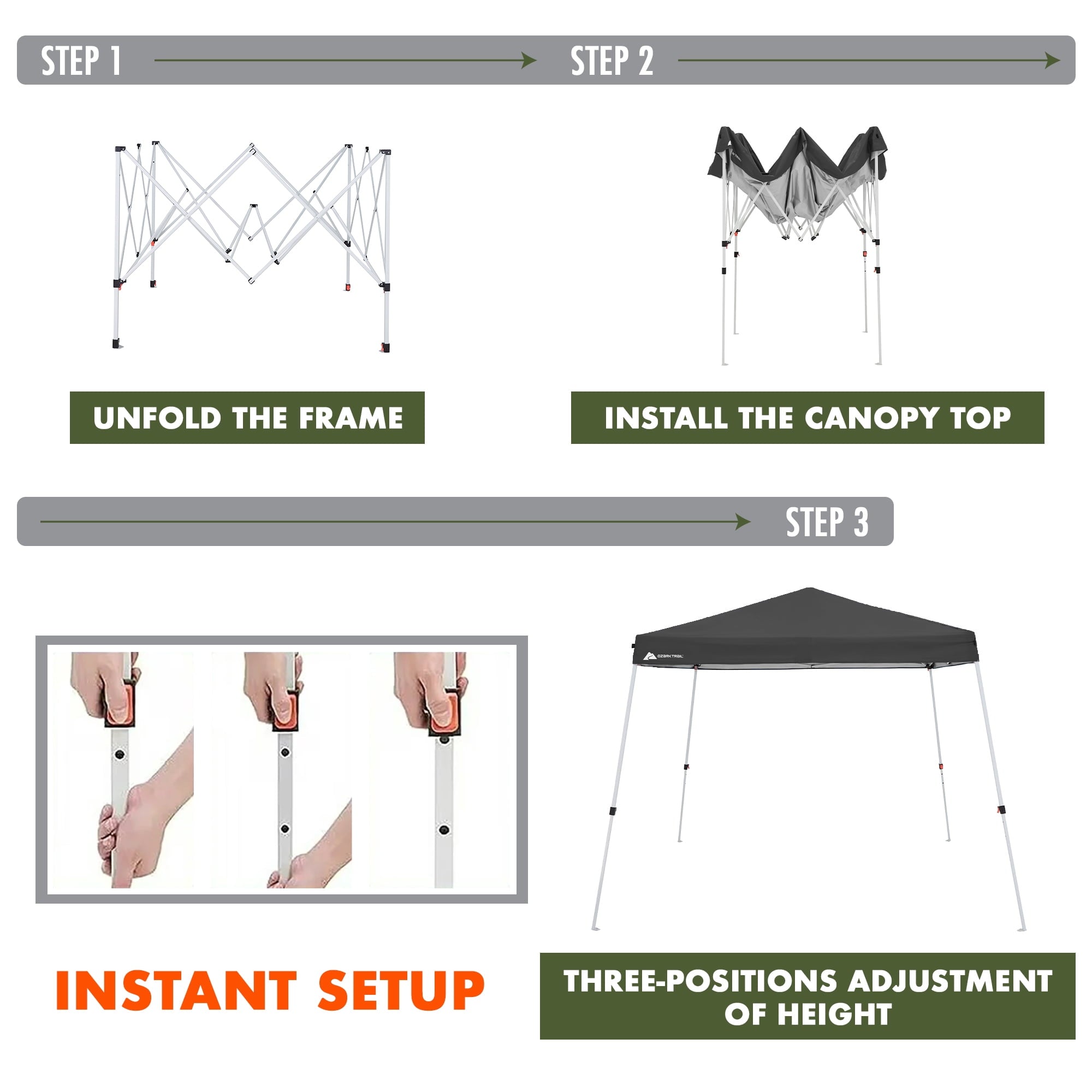 Ozark Trail 10' x 10' Instant Slant Leg Pop-up Canopy, Outdoor Shading Shelter