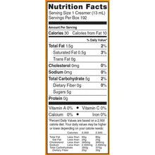Nutrition Facts panel for 1 creamer serving: calories 30