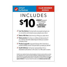 TurboTax Deluxe includes $10 in-product credit, Club Member Bonus info panel