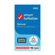 TurboTax Deluxe 2025 tax software box cover, Federal + State download only