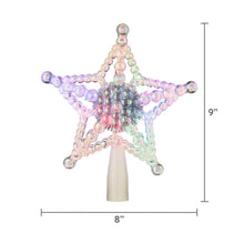 Iridescent beaded star LED tree topper, 8 in wide, multicolor lights